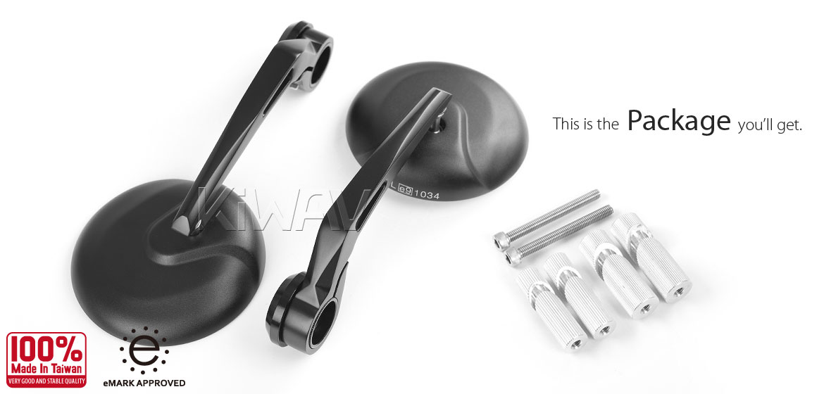 KiWAV RetroHB black motorcycle bar end mirrors with heavy weight compatible for Can-Am Ryker 600/900 2019~