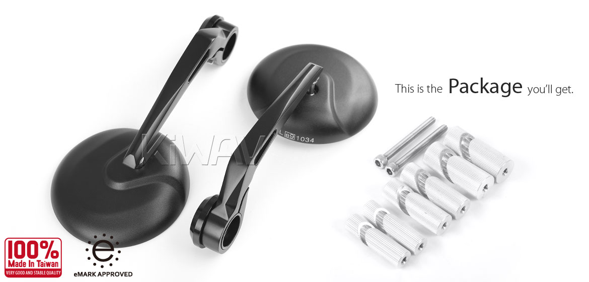 KiWAV Retro motorcycle bar end mirrors for 1 inch and 7/8 inch hollow ended handlebars