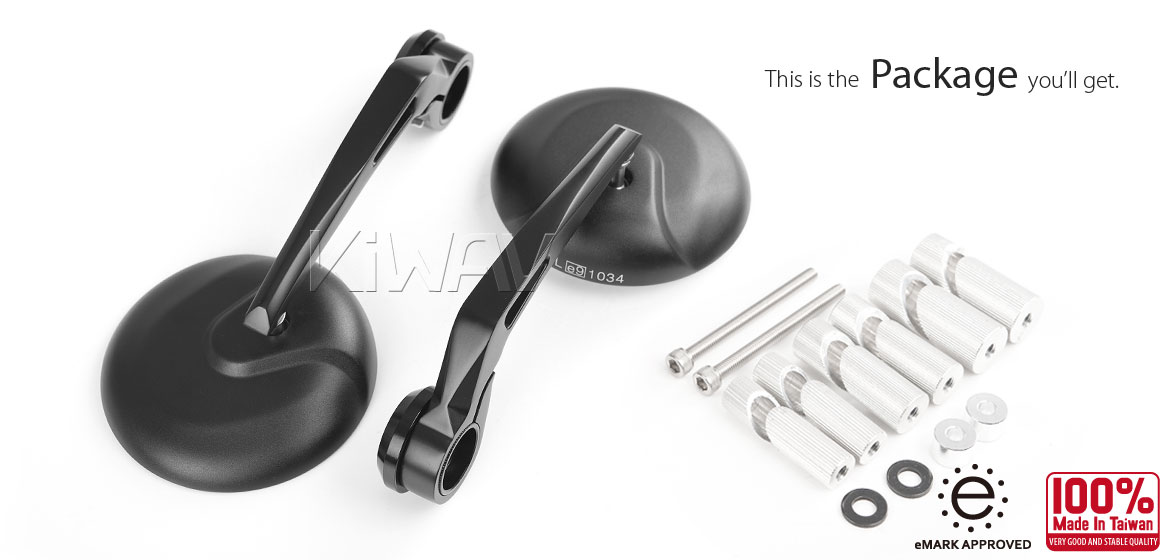 KiWAV RetroHB black motorcycle bar end mirrors compatible for Harley Sportster Dyna Softail XG street
