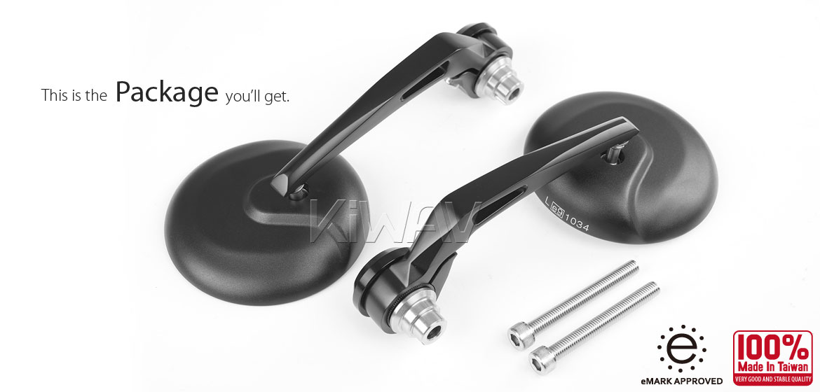 KiWAV RetroHB black motorcycle bar end mirrors
