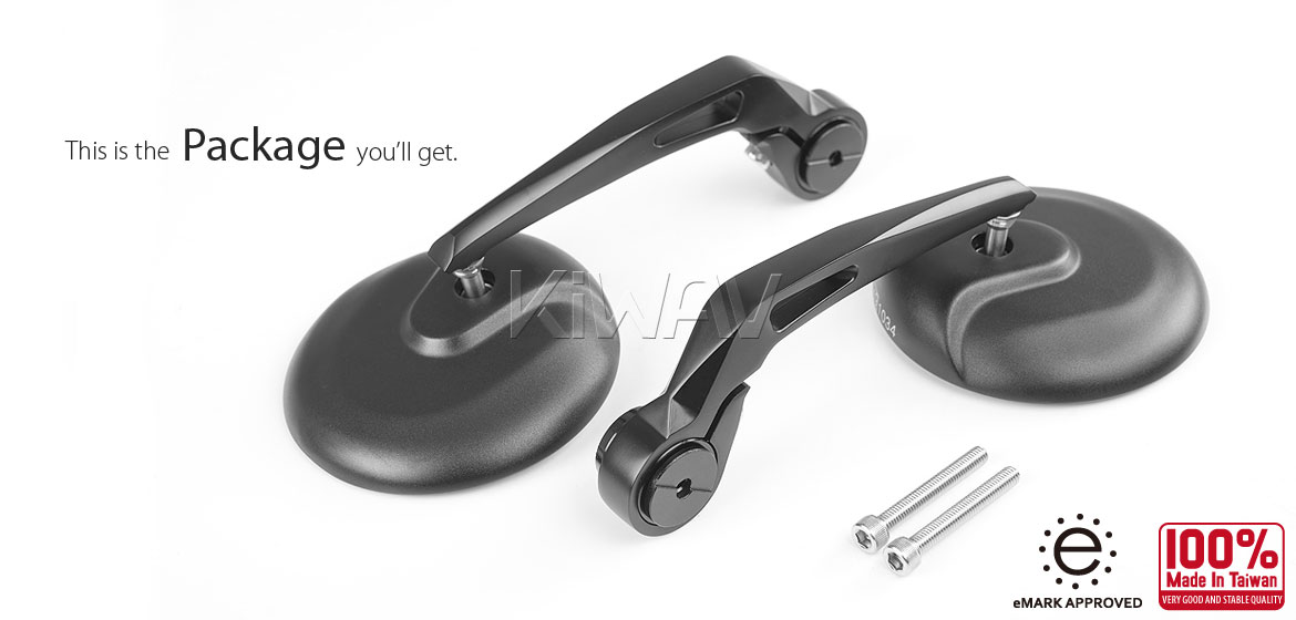 KiWAV RetroHB black motorcycle bar end mirrors