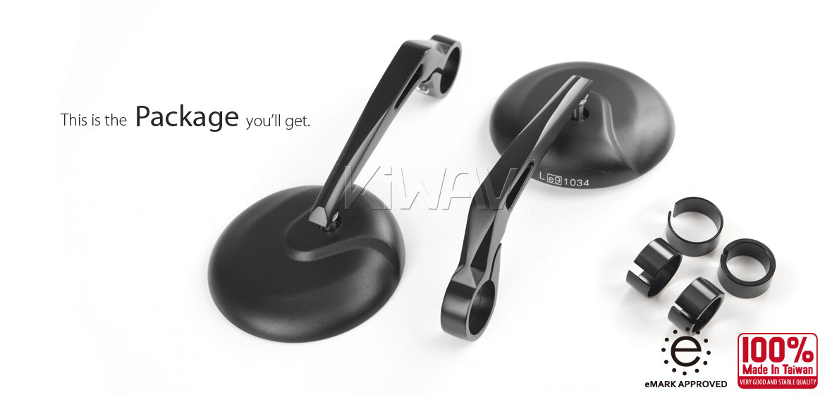 KiWAV RetroHB black motorcycle bar end mirrors for 22/25mm handlebar