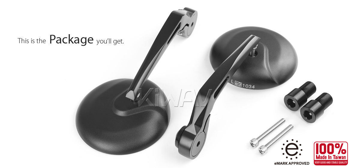 KiWAV RetroHB black motorcycle bar end mirrors for Yamaha 16mm
