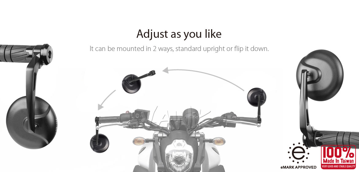 VAWiK RetroHB black motorcycle bar end mirrors for 1 inch and 7/8 inch hollow ended handlebars