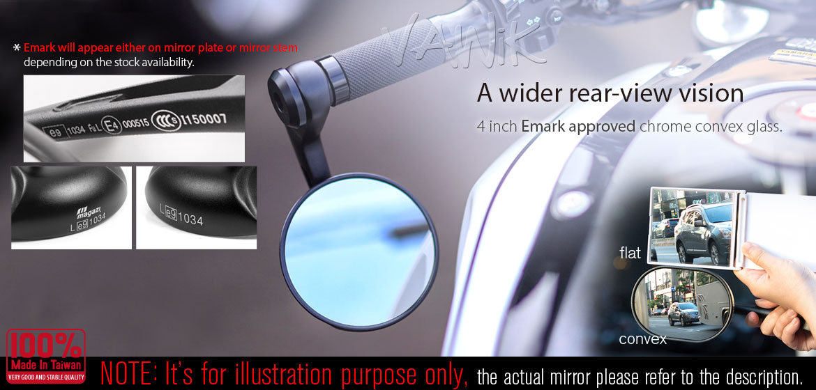 VAWiK RetroHB black motorcycle bar end mirrors for 1 inch and 7/8 inch hollow ended handlebars