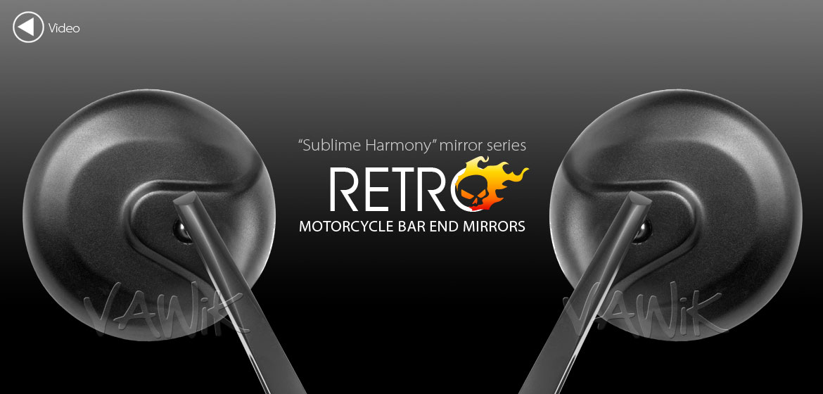VAWiK RetroHB black motorcycle bar end mirrors for 1 inch and 7/8 inch hollow ended handlebars
