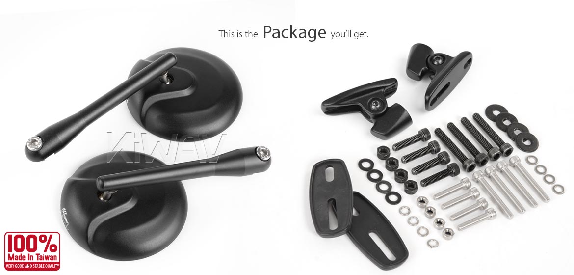 KiWAV motorcycle Retro black sportsbike mirrors with black base for Ducati Panigale