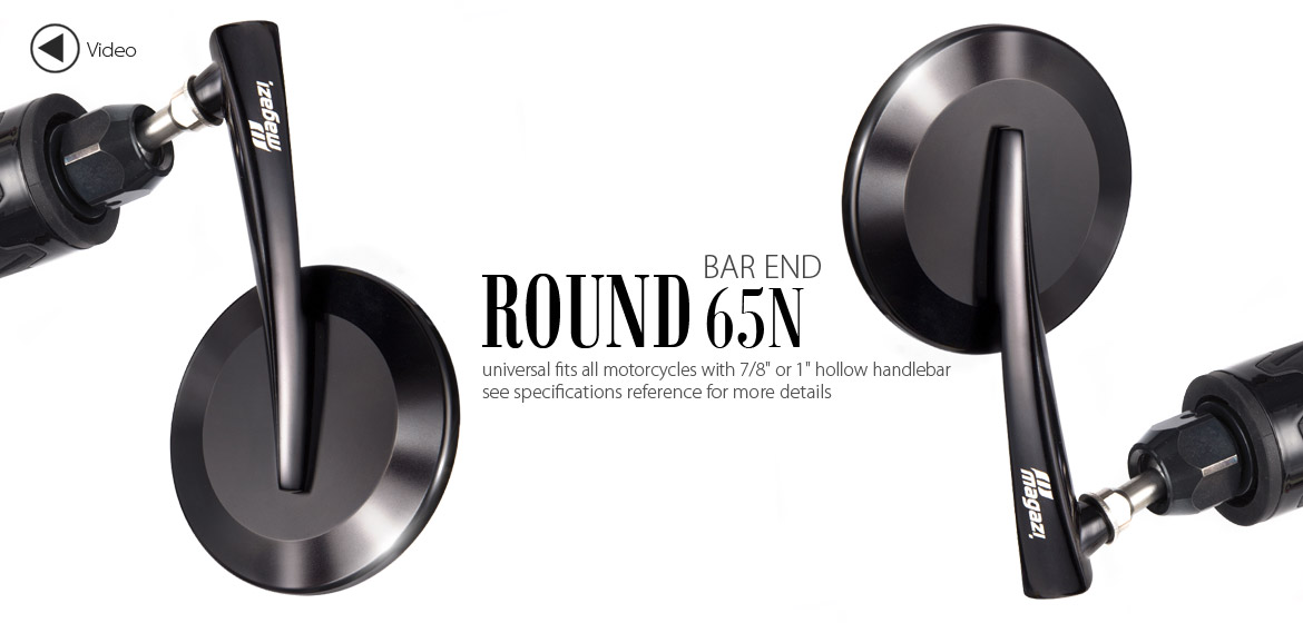 KiWAV Magazi Round 65N black bar end mirrors a pair