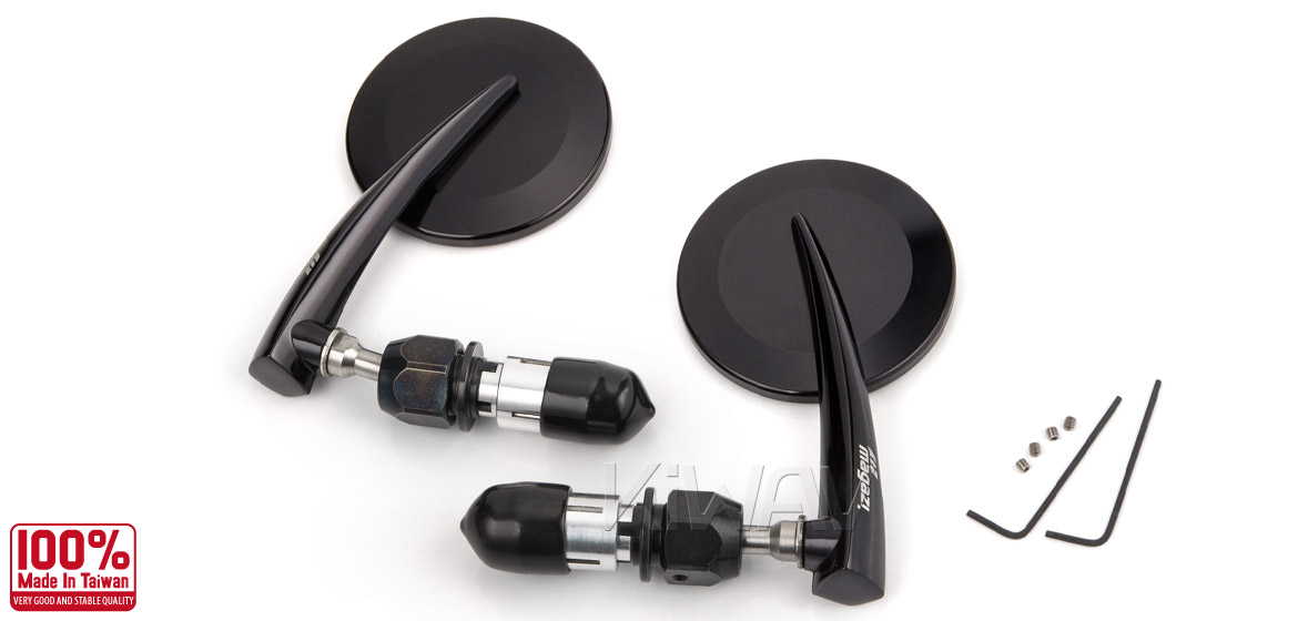 KiWAV Magazi Round 65N black bar end mirrors a pair