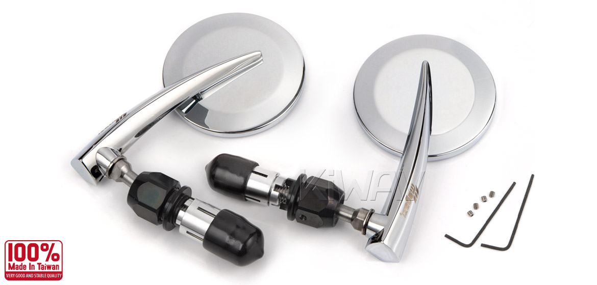 KiWAV Magazi Round 65N chrome bar end mirrors a pair