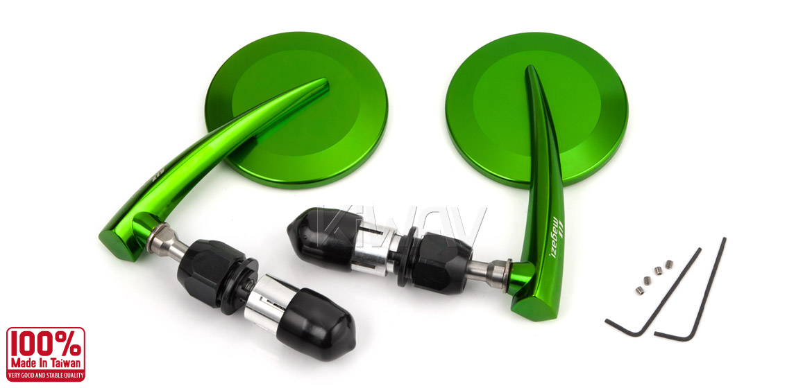 KiWAV Magazi Round 65N green bar end mirrors a pair
