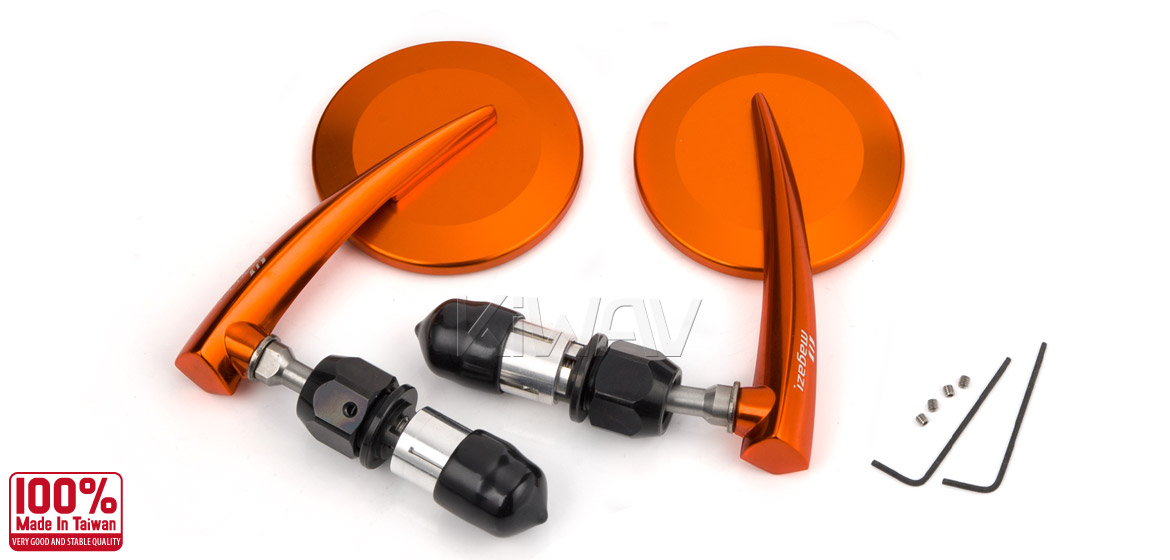 KiWAV Magazi Round 65N orange bar end mirrors a pair