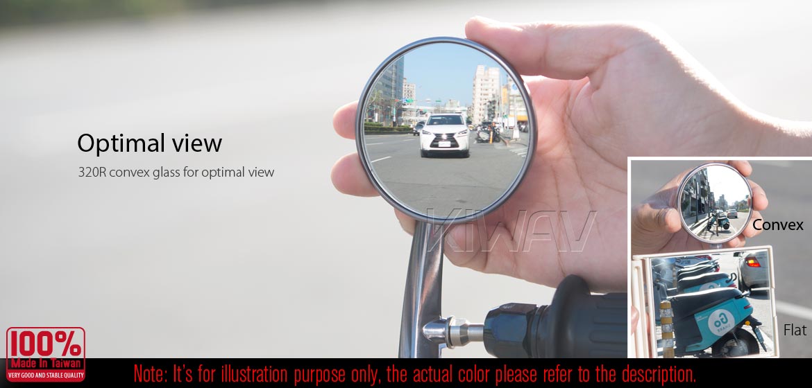 KiWAV extra convex round aluminum bar end mirror LH black compatible for BMW motorcycles