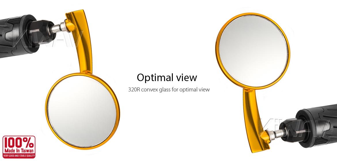 KiWAV extra convex round aluminum bar end mirror LH orange gold universal fit for 7/8 inch, 1 inch hollow end handlebar motorcycles