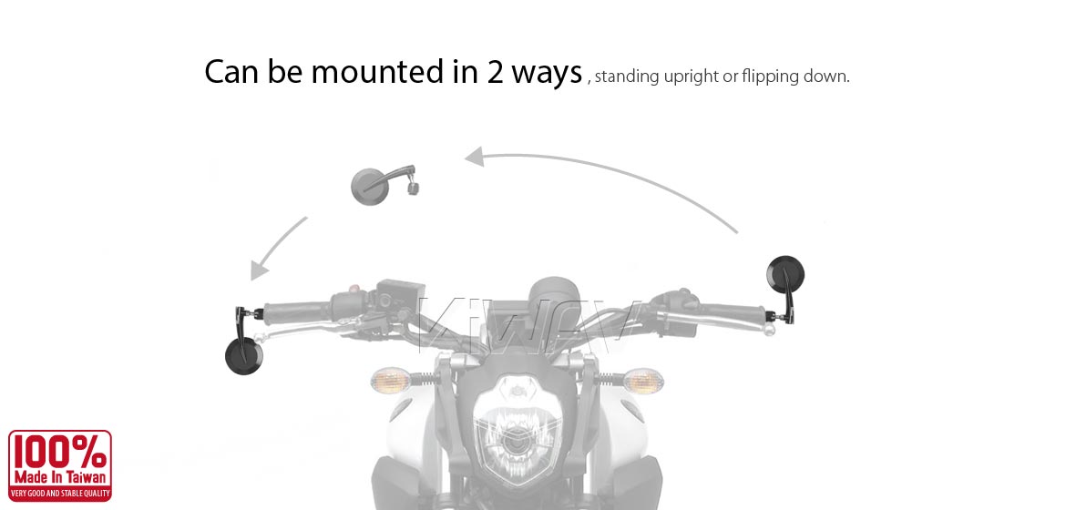 KiWAV extra convex round aluminum bar end mirror LH black compatible for BMW motorcycles