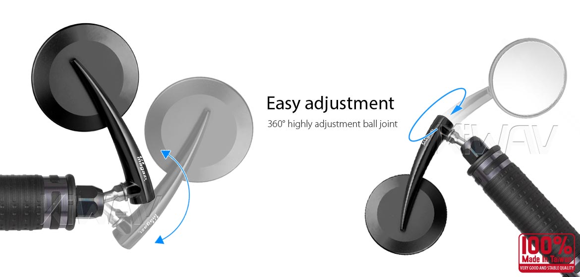 KiWAV extra convex round aluminum bar end mirror LH black compatible for BMW motorcycles