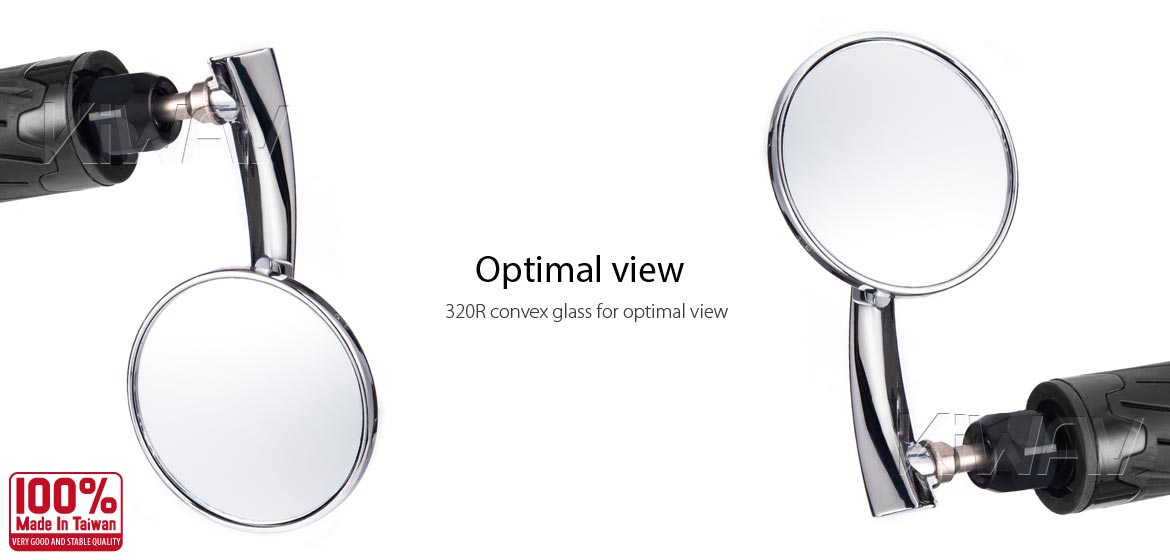 KiWAV extra convex round aluminum bar end mirror LH chrome universal fit for 7/8 inch, 1 inch hollow end handlebar motorcycles