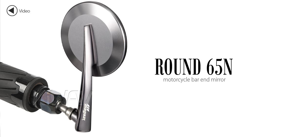 KiWAV extra convex round aluminum bar end mirror LH gray for M8 threaded handlebars motorcycles