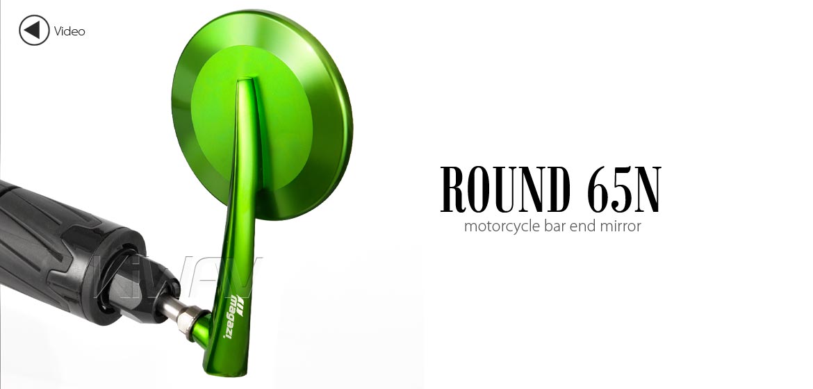 KiWAV extra convex round aluminum bar end mirror LH green universal fit for 7/8 inch, 1 inch hollow end handlebar motorcycles
