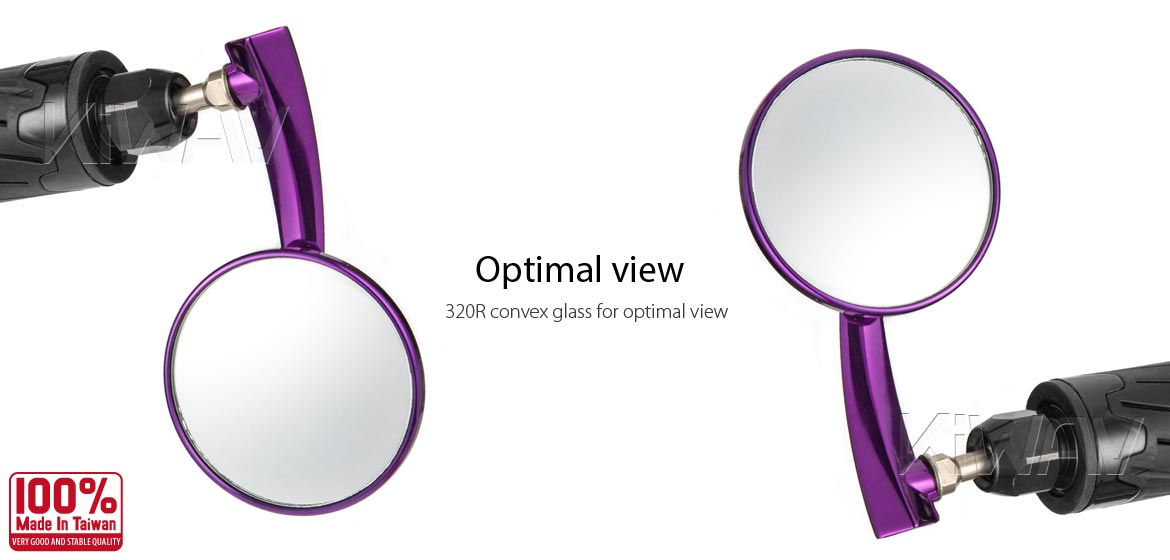 KiWAV extra convex round aluminum bar end mirror LH purple universal fit for 7/8 inch, 1 inch hollow end handlebar motorcycles