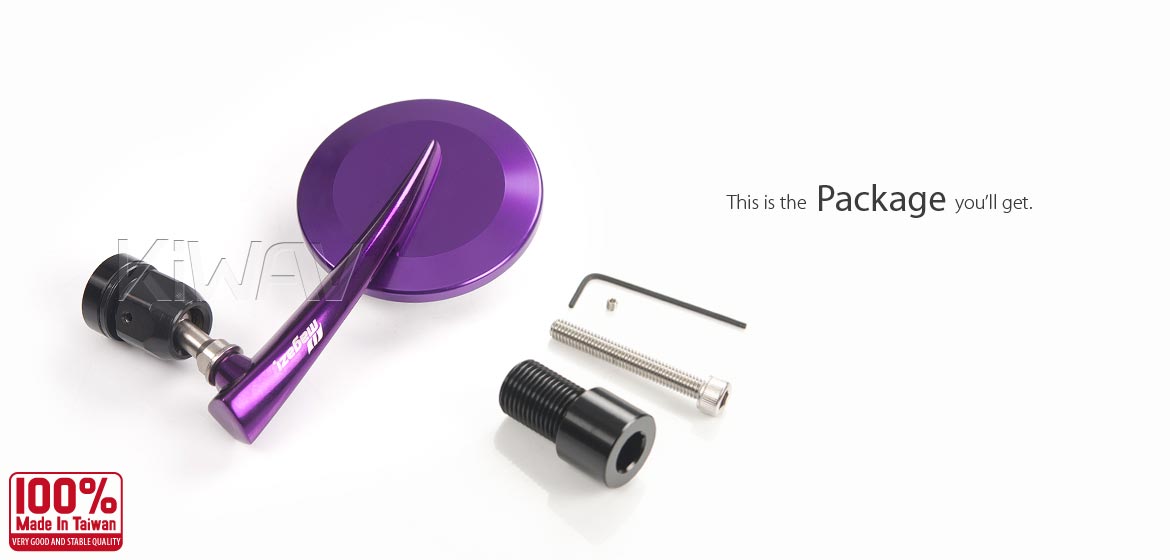 KiWAV extra convex round aluminum bar end mirror LH purple compatible for Yamaha M16 threaded handlebar motorcycles