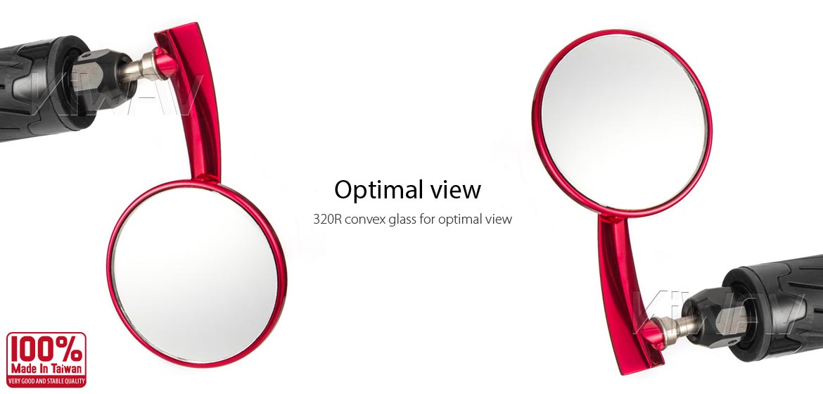 KiWAV extra convex round aluminum bar end mirror LH red universal fit for 7/8 inch, 1 inch hollow end handlebar motorcycles