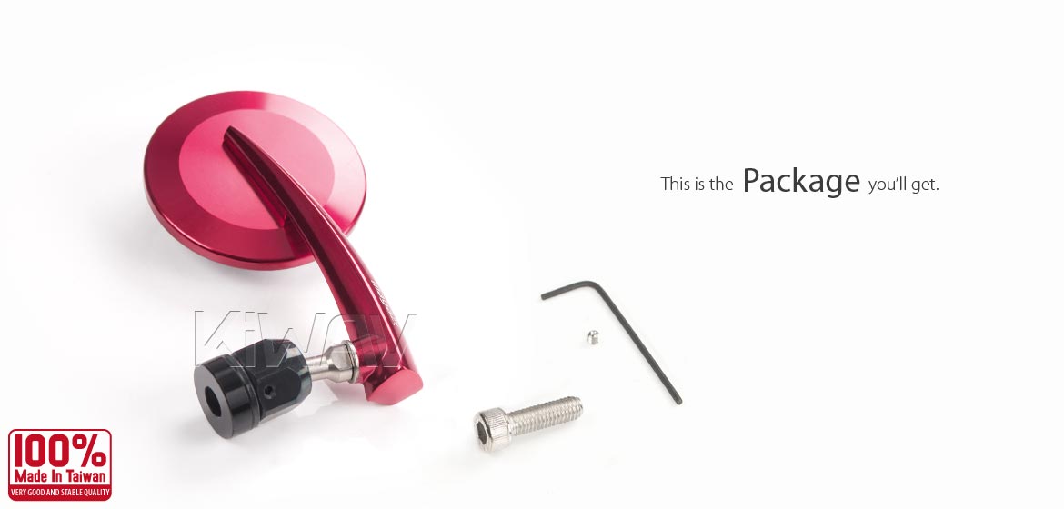 KiWAV extra convex round aluminum bar end mirror LH red compatible for Moto Guzzi motorcycles