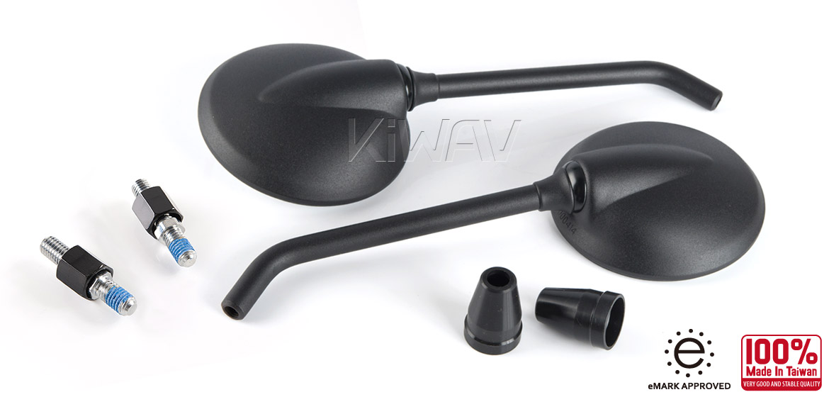 KiWAV Magazi Roundie steel motorcycle mirrors for black for Harley Street 750 550