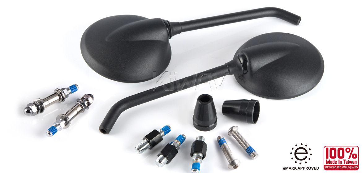 KiWAV Magazi Roundie steel motorcycle mirrors universal black