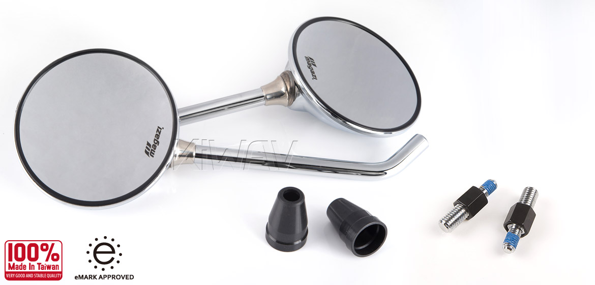 KiWAV Magazi Roundie steel motorcycle mirrors for BMW chrome