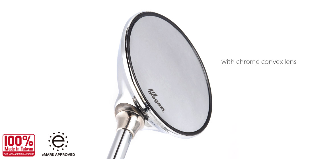KiWAV Magazi Roundie steel motorcycle mirrors for Scooter chrome