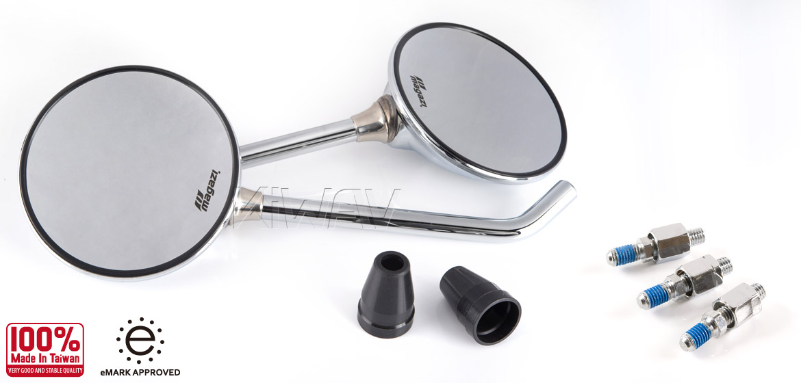 KiWAV Magazi Roundie steel motorcycle mirrors for Scooter chrome