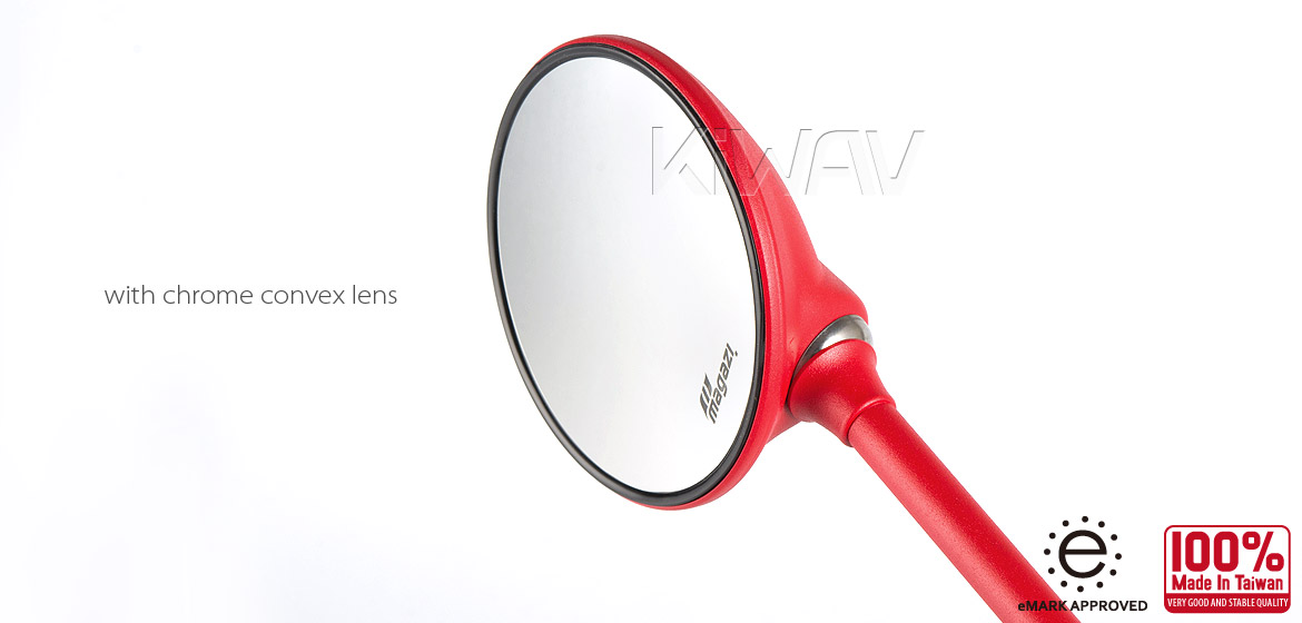 KiWAV Magazi Roundie steel motorcycle mirrors for Scooter red