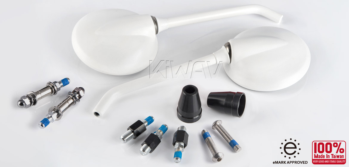 KiWAV Magazi Roundie steel motorcycle mirrors universal white