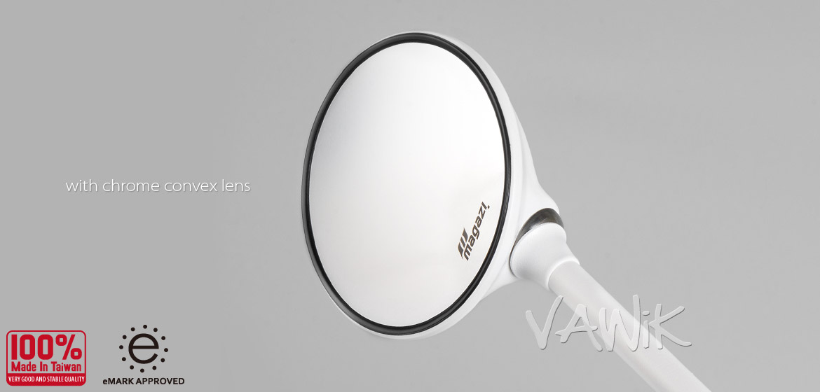 VAWiK Magazi Roundie steel motorcycle mirrors universal white