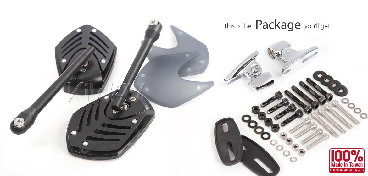 Motorcycle mirrors Shield black fairing mount w/ chrome adapter compatible for Ducati Panigale