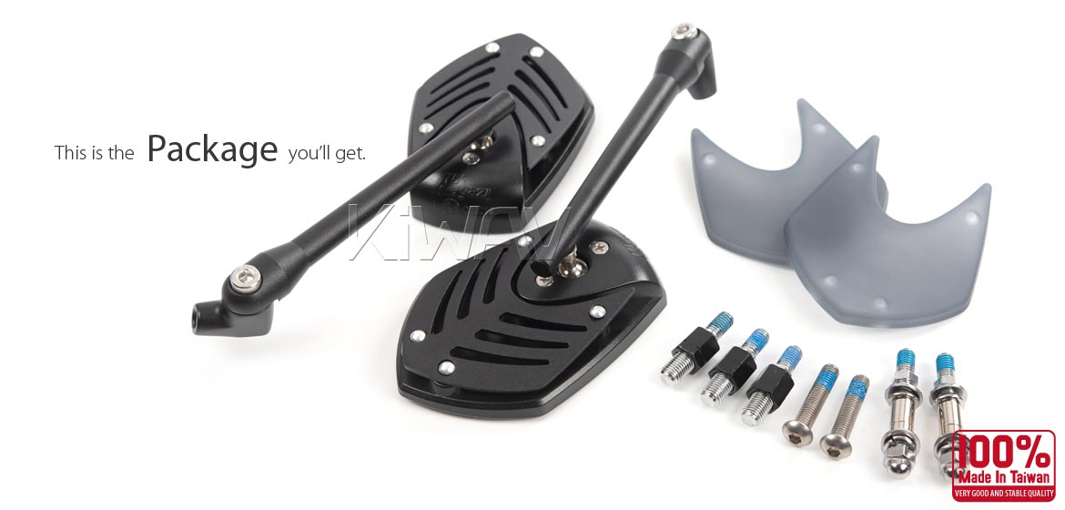 Motorcycle mirrors Shield black compatible with M10 metric bike & Harley Davidson