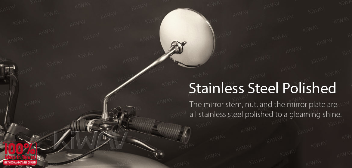 KiWAV stainless retro motorcycle mirrors Stan Round