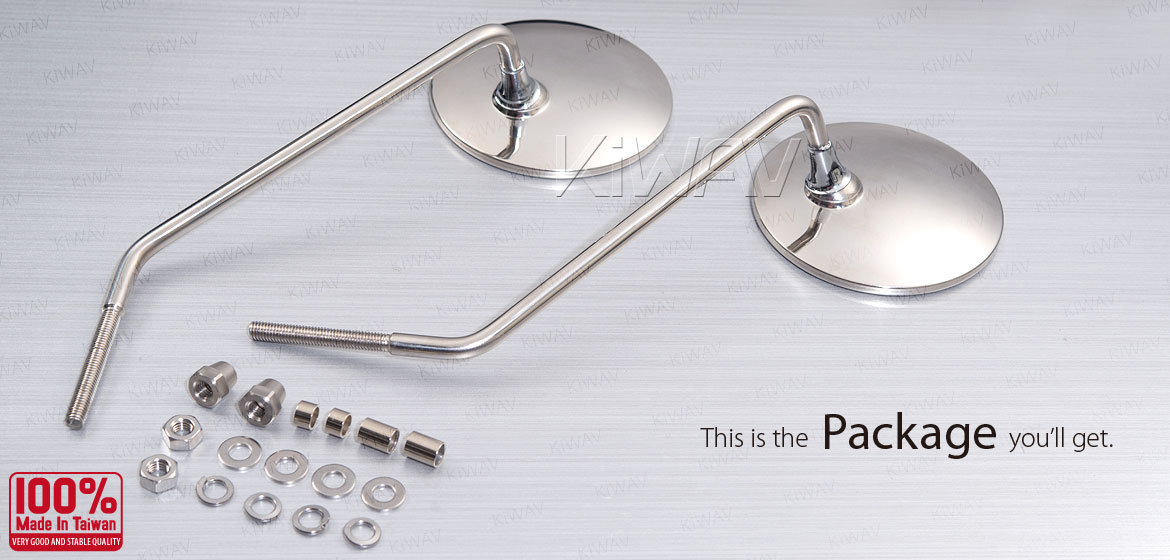 KiWAV stainless retro motorcycle mirrors Stan Round