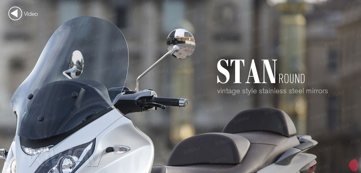 KiWAV stainless retro motorcycle mirrors Stan Round