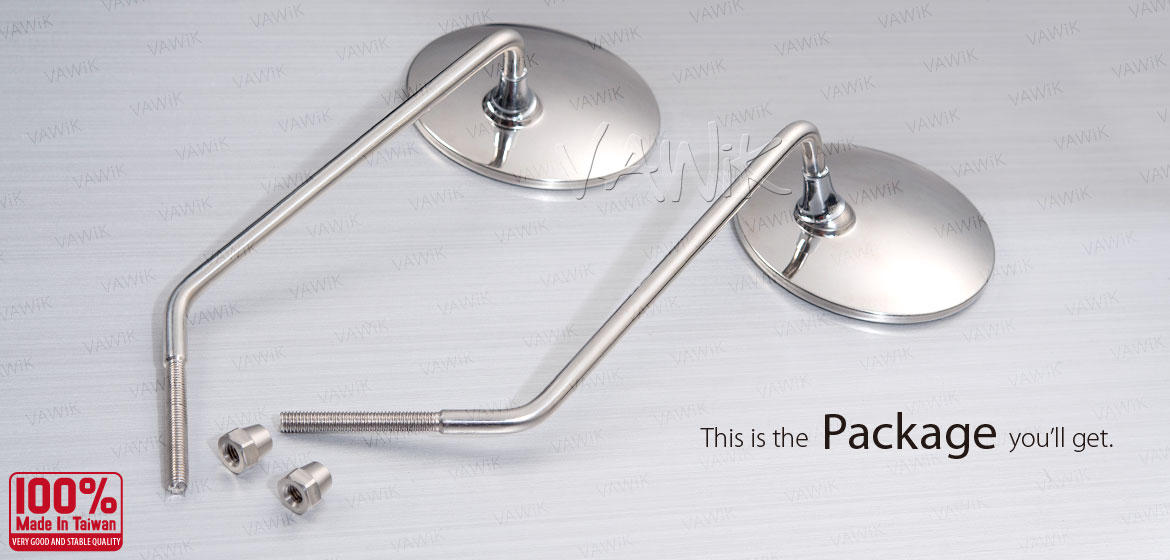 KiWAV stainless retro motorcycle mirrors Stan Round