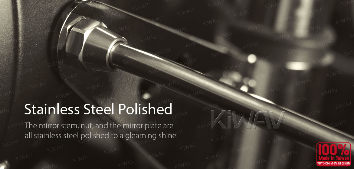 KiWAV stainless retro motorcycle mirrors Stan Square Albert style