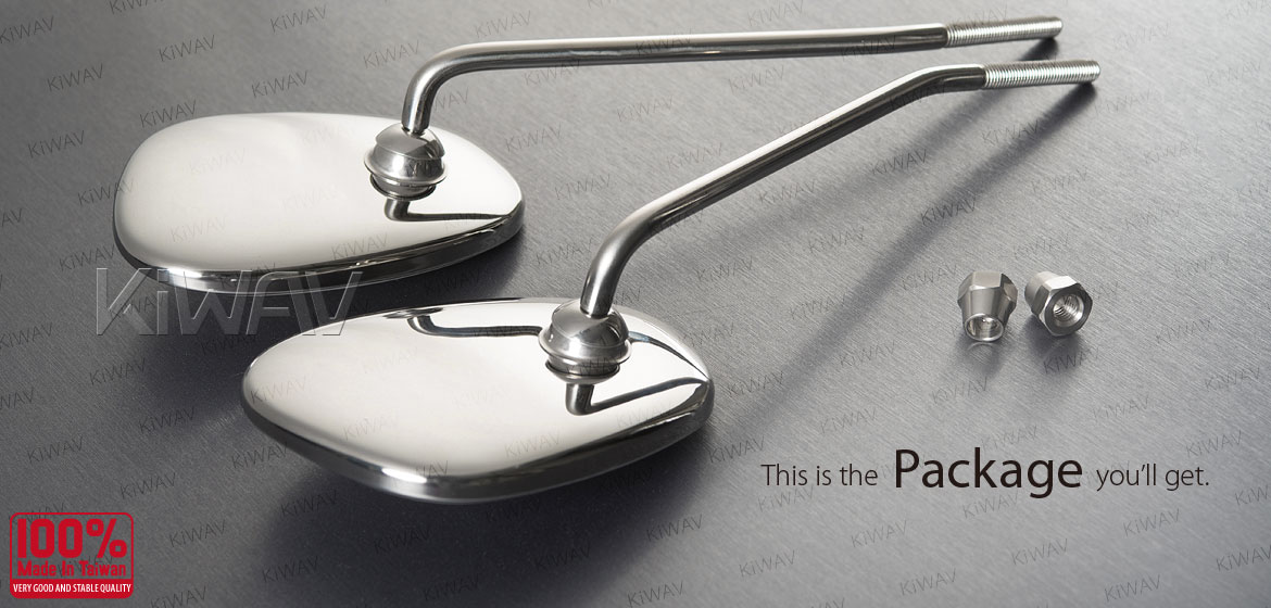 KiWAV stainless retro motorcycle mirrors Stan Square Albert style