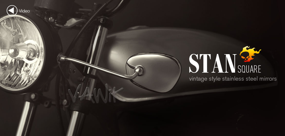 VAWiK stainless retro motorcycle mirrors Stan Square Albert style