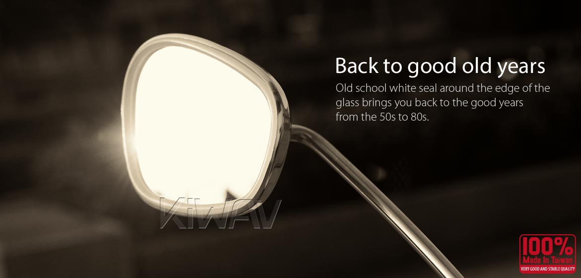 Polished stainless steel Albert style replica rear view mirror LH clutch side perch mount compatible with BMW pre 1970s