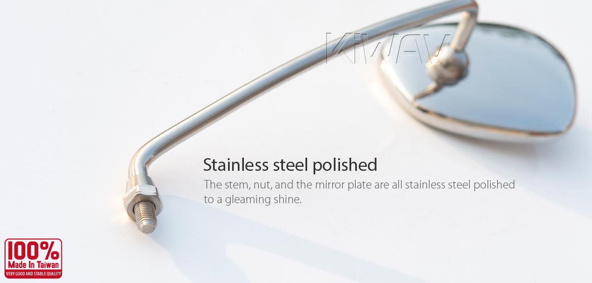 Polished stainless steel Albert style replica rear view mirror LH clutch side perch mount compatible with BMW pre 1970s
