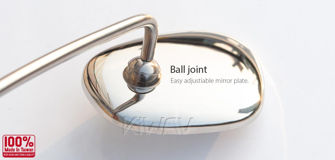 Polished stainless steel Albert style replica rear view mirror LH clutch side perch mount compatible with BMW pre 1970s