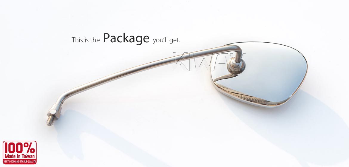 Polished stainless steel Albert style replica rear view mirror LH clutch side perch mount compatible with BMW pre 1970s