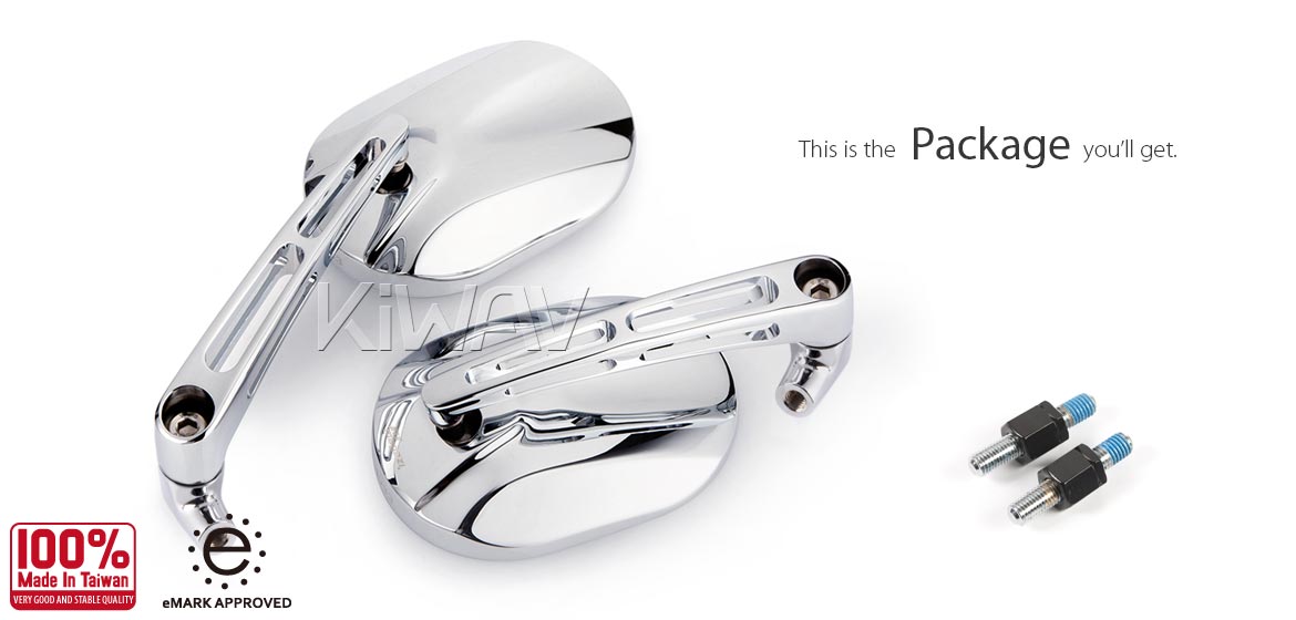KiWAV motorcycle mirrors Stark chrome Harley Street 750 500 Magazi