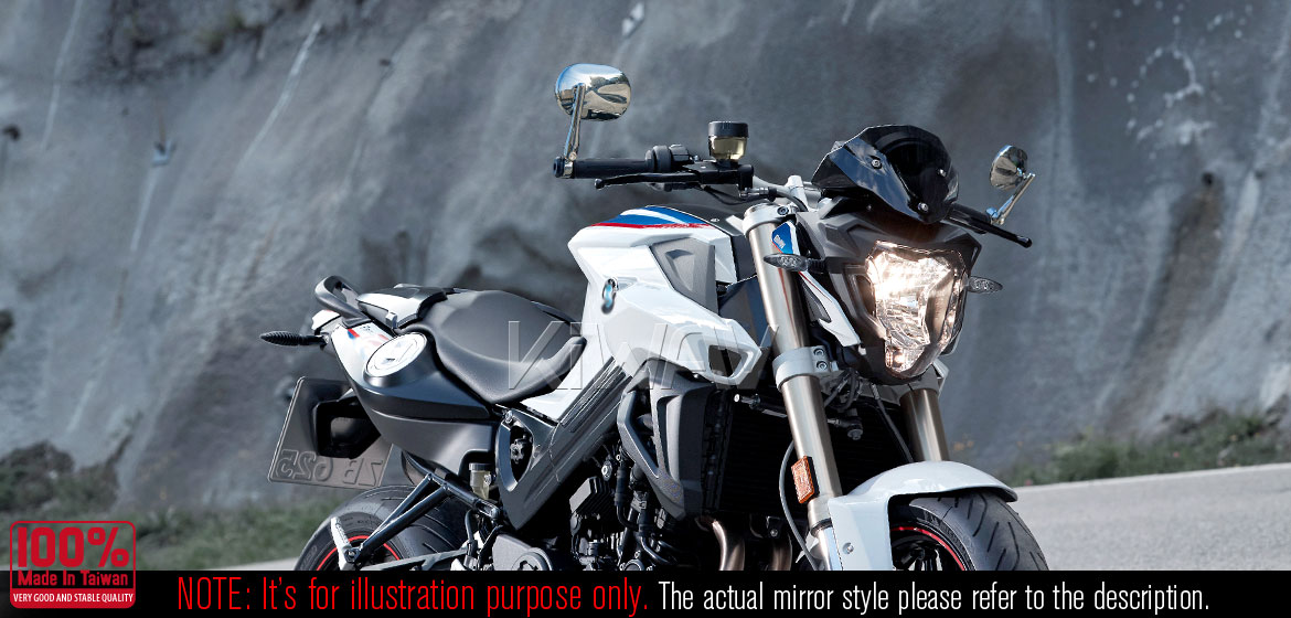KiWAV motorcycle round bar end mirrors Stark chrome compatible for BMW M12 threaded handlebar
